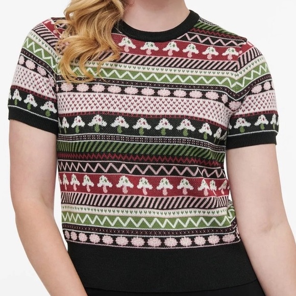 Unique Vintage 1950s Mushroom Jacquard Sweater, Multi, XS/S, NWT - Picture 4 of 4